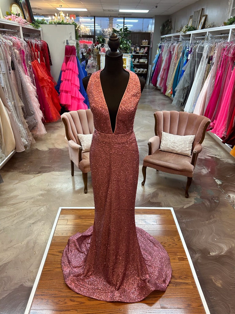 Sequin Deep V Rose Gold Prom Gown